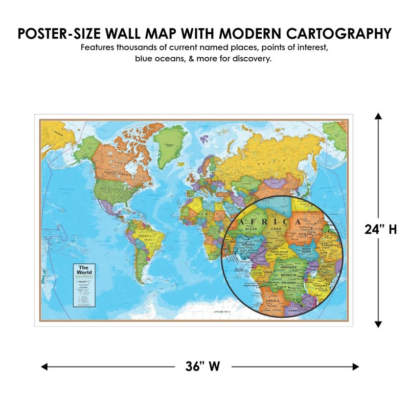 Waypoint Geographic Blue Ocean Series World Wall Map, Laminated World Map Poster, Educational Wall Art For Home, Classroom, or Office, Unique Gifts, 24â€ H x 36â€ W - Image 3